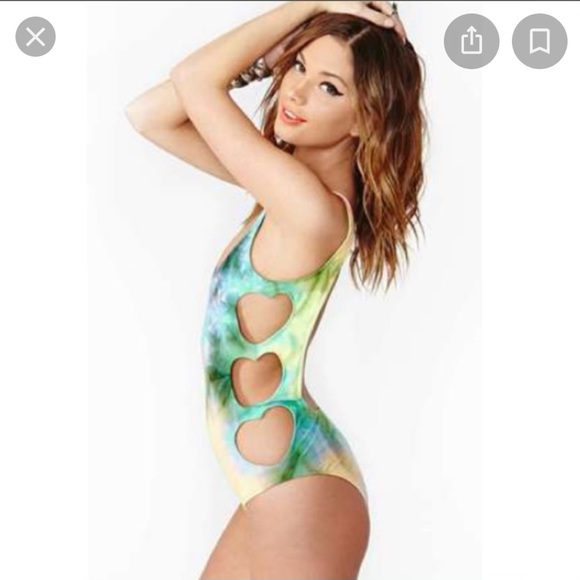 Lolli Rainbow Tie Dye Side Heart Cut Out One Piece Swim Suit - Picture 2 of 14